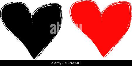 Grunge Heart Icon – Black Hand-Drawn Symbol with Textured Edges on White Background Stock Vector