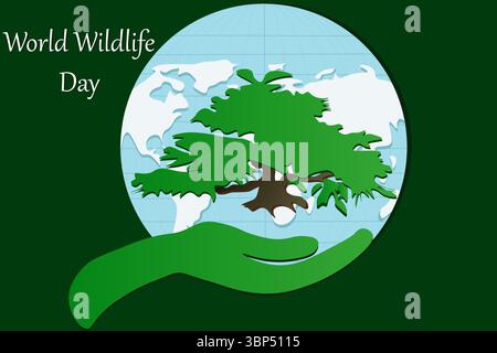 World Wildlife Day. Green background. Poster design. Stock Vector