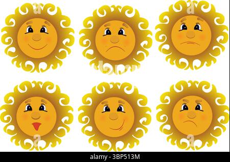 Sun emoji on the white backgrounds. Stock Vector
