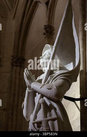 The statue of Joan of Arc inside of Norte-Dame Cathedral after the renovation of the fire of 2019.Paris.France Stock Photo