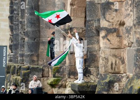 Syrians Celebrate After Assad Regime Toppled, War In The Middle East, Rebels And Islamists, Porta Nigra In Trier, Germany, 08.12.2024 Stock Photo