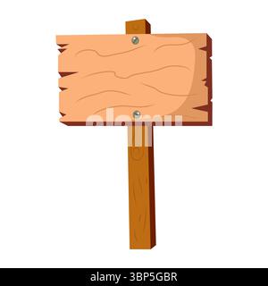Cartoon Wooden Sign Board on Post Vector Illustration. A colorful vector illustration of a wooden signboard mounted on a vertical wooden post. Stock Vector