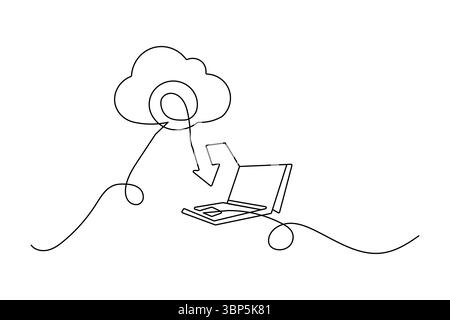 Cloud storage continuous one line drawing minimalist outline illustration icon Stock Vector