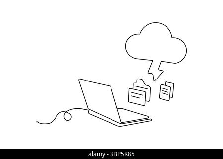 Cloud storage continuous one line drawing minimalist outline illustration icon Stock Vector