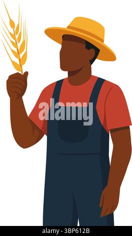 African Farmer Holding Wheat in the hand - Flat Vector Style Stock Vector