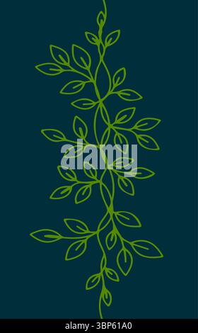 Floral branch line art illustration. Botanical foliage outline nature minimalist design. Wedding invitations greeting cards wall art decoration. Black Stock Vector