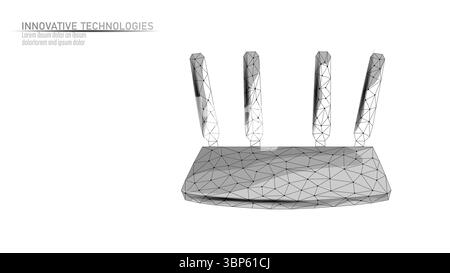 Wireless router technology illustration. Internet hub modem networking communication design. Home office business connectivity device. Polygonal style Stock Vector