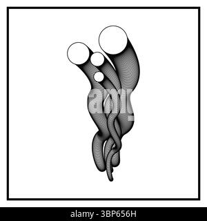 Black round lines that makes an abstract oblong organic shapes. Line art vector illustration for your design. Stock Vector