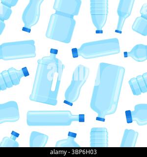 Plastic bottles seamless pattern. Blue packaging for liquid, drinking water, beverages packages. Fabric, wallpaper print design, neoteric vector Stock Vector