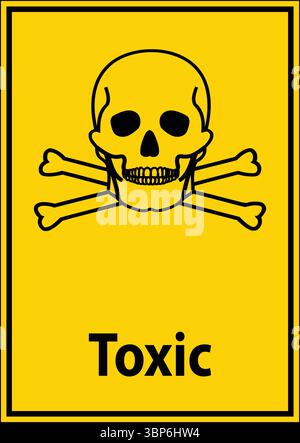 A striking warning sign featuring a skull and crossbones symbol against a bright yellow background, emphasizing toxic hazards. Ideal for safety campai Stock Vector