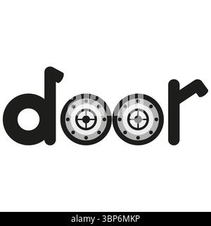Door text icon. Entry vector symbol. Black shape design. Bold frame element. Stock Vector