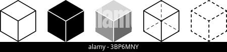 Cube shapes in 3D projection. Isometric squares isolated on white background. Geometric cubic forms with 3 sides. Ice or sugar bricks, boxes or containers silhouettes. Vector graphic illustration. Stock Vector