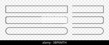 Set of rectangular shadow effects. Different blurred soft shapes. Web buttons, tabs or banners shades isolated on transparent background. Vector realistic illustration. Stock Vector