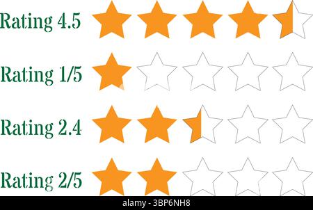 Customer review star rating set in orange and green for feedback UI  red and green for product reviews Stock Vector