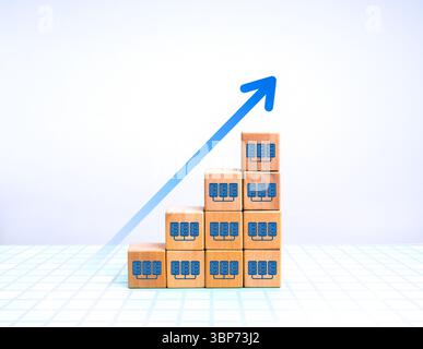 AI Data center growth, increased demand for digital infrastructure, and smart applications concept. Data center icon on wood cube block graph steps wi Stock Photo