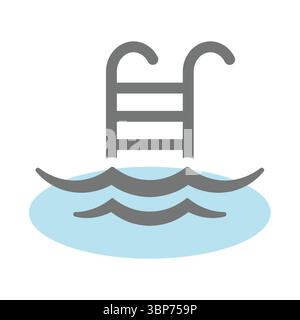 Pool with steps vector icon. Swimming pool with water and waves symbol. Stock Vector