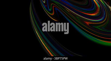 Black background with shiny gold and blue liquids. Curved shape with empty space. Stock Photo
