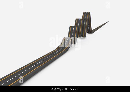 Highway is twisting into loops with dashed and yellow lines on light flat design background Stock Photo