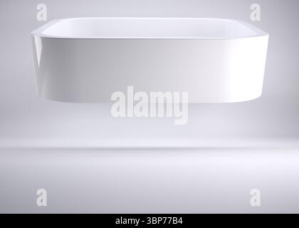 White rectangular podium is hovering in minimalist digital studio, showing glossy rounded corners Stock Photo
