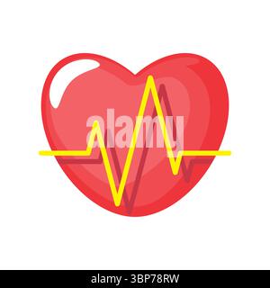 Heart and Electrocardiogram cartoon illustration . CPR and first aid emergency rescue concept . Isolated on white background . Vector . Stock Vector
