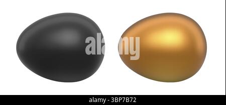 Black and white eggs placed side by side isolated on white transparent background. Concept of egg variety and nutrition Stock Photo