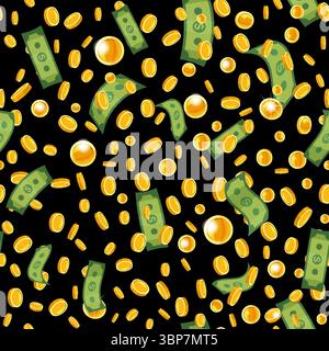 Falling coins banknotes seamless pattern, background success concept Stock Vector