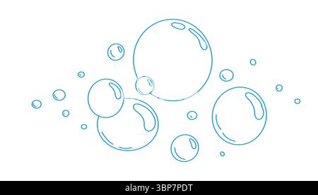 Bubbles fizzy blue foam doodle sketch hand drawn. Line shampoo bubbles, champagne gas linear. Water balls. sparkles. Vector illustration Stock Vector