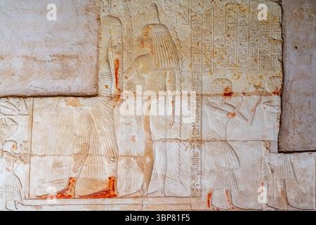 Tomb of Meryneith: Meryneith with his wife Aniuia, Ritual of Opening the Mouth Stock Photo