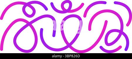 Purple colors gradient wavy lines set. Wobbly abstract long shapes collection. Decorative squiggly confetti doodles. Vector pink swirls. Carnival grad Stock Vector