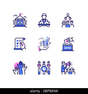 Voting and election - modern line design style icons set Stock Vector