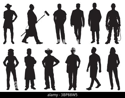 silhouette of different occupational people Stock Vector