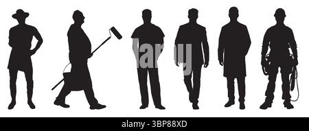 silhouette of different occupational people Stock Vector