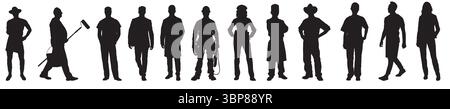 silhouette of different occupational people Stock Vector