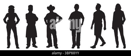silhouette of different occupational people Stock Vector