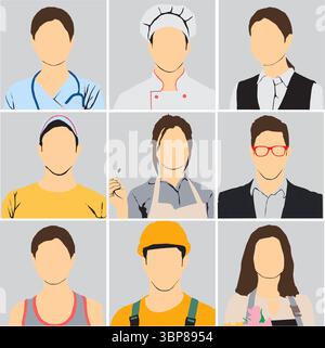 different occupational people profile collection Stock Vector