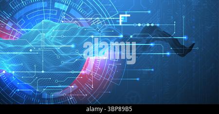Abstract data background with wireframe wave and circuit lines. Technology concept. Vector Stock Vector