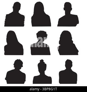 silhouette collection of people half isolated Stock Vector