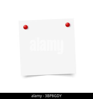 Realistic blank sticky note pinned with a red pushpin, white background, subtle shadow for a clean and minimal look Stock Vector