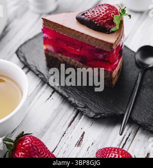 Food, Chocolate with jelly cake with strawberry Stock Photo