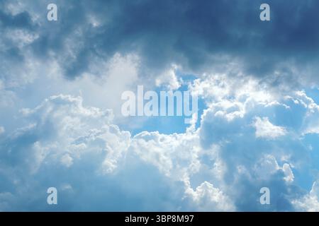 Dramatic sky with grey and white clouds with copy space Stock Photo