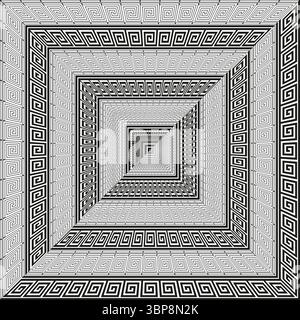 Greek key pattern. Perspective tunnel effect. Infinite geometric Vector. Repeating square design. Stock Vector