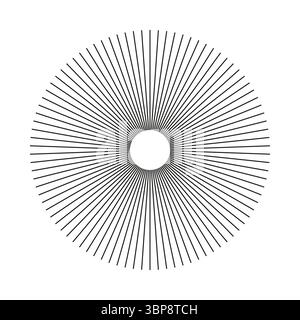 Circular lines. Geometric abstract object. Starburst shape. Sun star rays symbol. Radial, merging lines. Rays, beams element.Vector template isolated Stock Vector