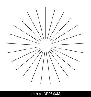 Radial circle lines. Symbol of Sun star rays. Circular lines element. Flat design elements. Spokes with radiating stripes. Abstract illusion geometric Stock Vector
