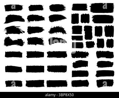 Collection of Black Brush Strokes With Varied Styles on White Background. Stock Vector
