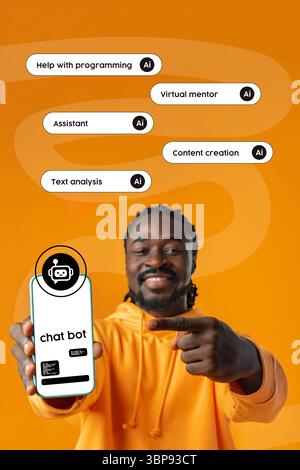 Innovative AI chatbot offers support for programming, content creation, text analysis, and more in vibrant workspace Stock Photo