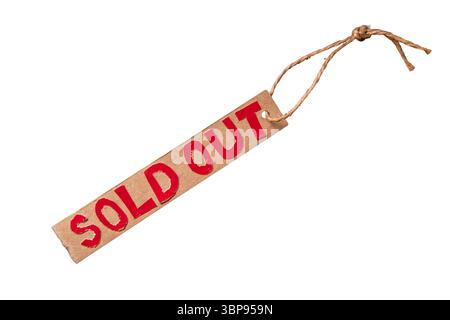 Handmade sold out tag on white background with clipping path Stock Photo