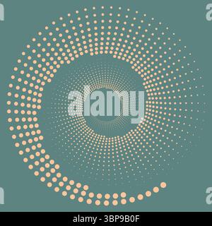 Peach Fuzz circle dots isolated on green background. Abstract vector background. Optical illusion vortex. Geometric art. Design element for frame Stock Vector