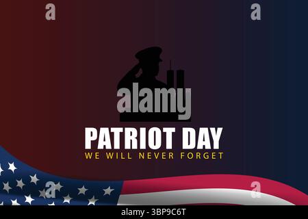 Patriot Day 911 Tribute Vector With Saluting Soldier and American Flag Stock Vector