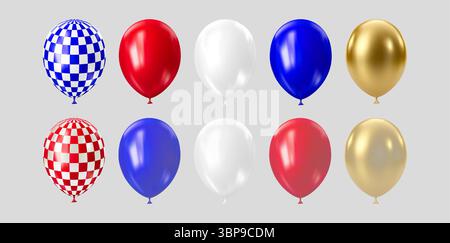 Realistic 3D balloons in USA colors and flags Stock Vector
