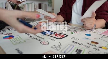UX and UI design team reviewing project ideas. Stock Photo